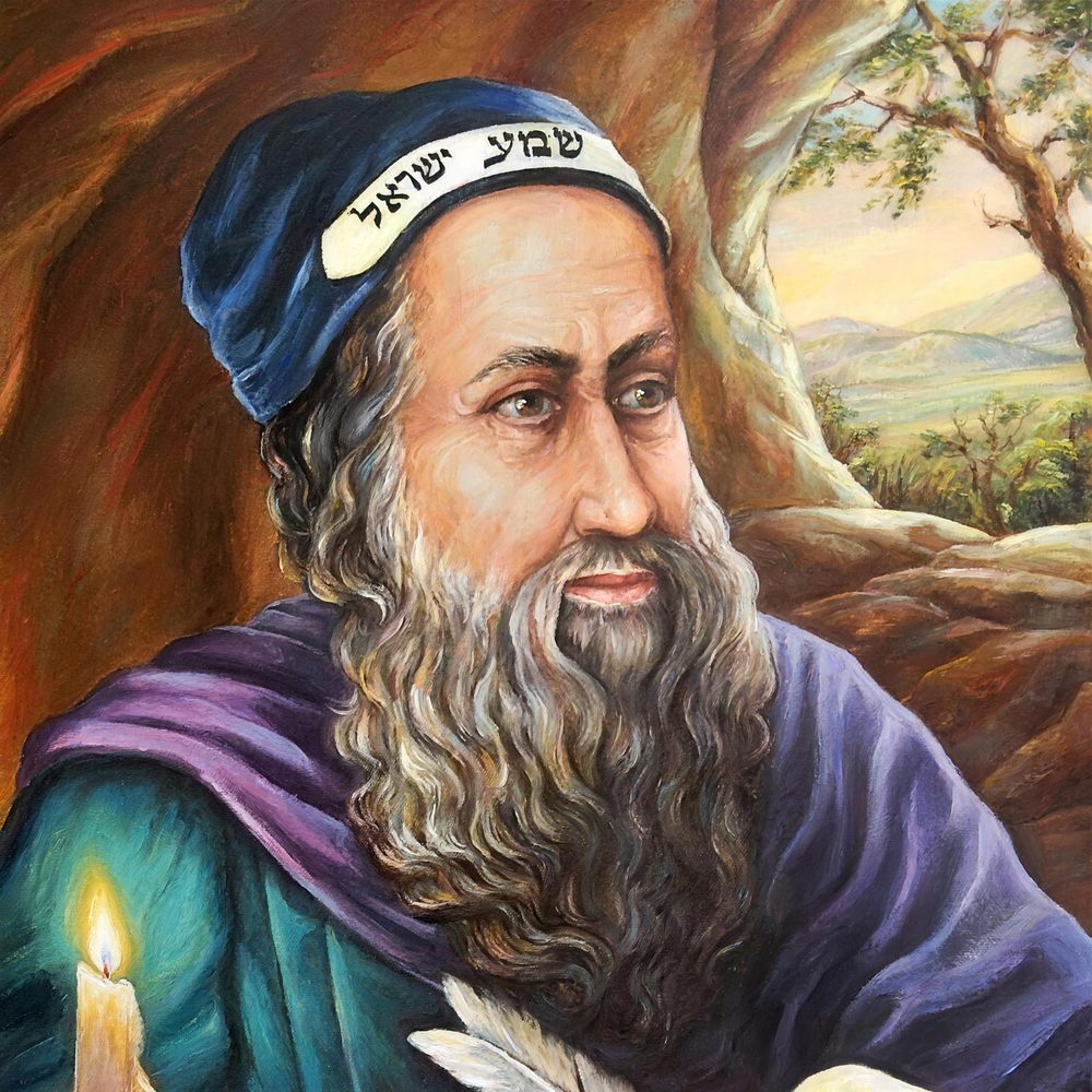 ציור של רבי שמעון בר יוחאי עם נר דולק